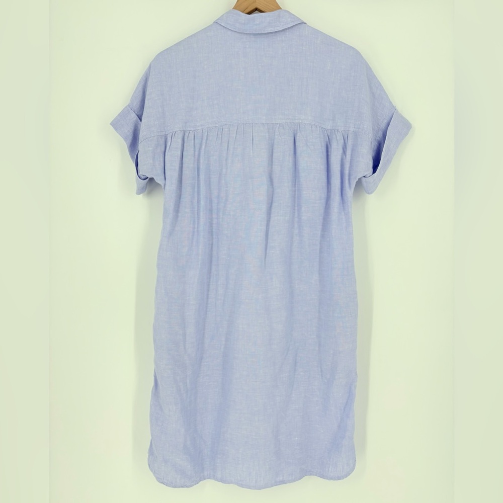 J. Crew Baird McNutt Relaxed Fit Short Sleeve Irish Linen Blue Shirt Dress - Picture 7 of 13